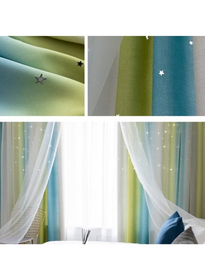 Blackout Curtains, Decorative Thread Foil Blackout Curtains, Thermal Insulated Room Darkening Curtains for Bedroom Living Room 100*250cm