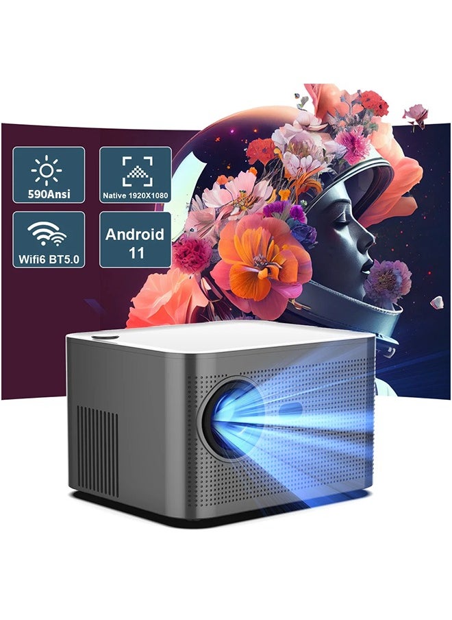 Projector 590 ANSI Android 11 Projector 4K 1920*1080P Wifi6 Allwinner H713 32G Voice Control BT5.0 Home Cinema Projetor