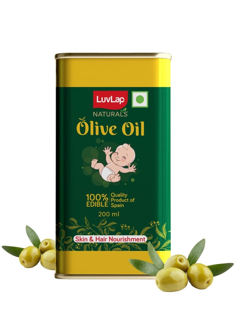 LuvLap Naturals Baby Body Massage Olive Oil, 200 ML, Spanish Premium Olive Oil, Enhances Bone & Muscle Strength, 200 ML