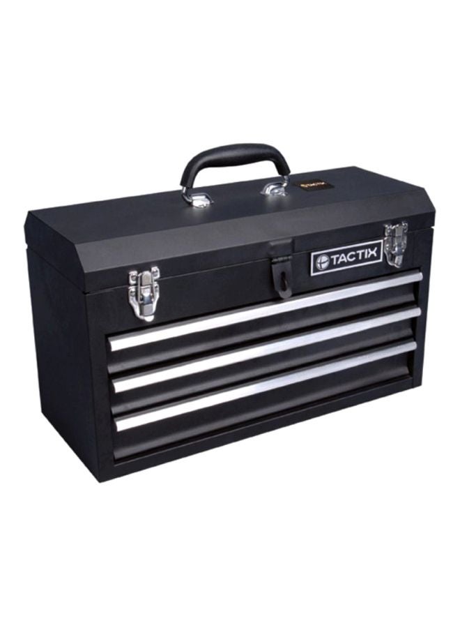 Tactix Steel Tool Chest, 20 Inch Metal Tool Box With 3 Drawers, Portable, Metal Latches, For Garage Office And Home Storage, Comfortable Handle-321102 Black 52x23x31cm