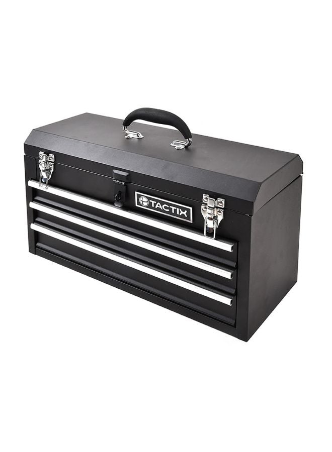 Tactix Steel Tool Chest, 20 Inch Metal Tool Box With 3 Drawers, Portable, Metal Latches, For Garage Office And Home Storage, Comfortable Handle-321102 Black 52x23x31cm