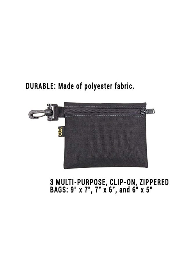 3-Pack Multi-Purpose Clip-On Tool Poly Bags Multicolour 7x1.5x10.2inch