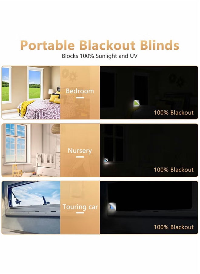 Blackout Blind Portable Blackout Shades Window Stick On Window No Drill Material Curtains 100% Blackout Material Temporary Blinds for Baby Nursery, Bedroom, Dorm Room, Office or Travel Use 100x145cm