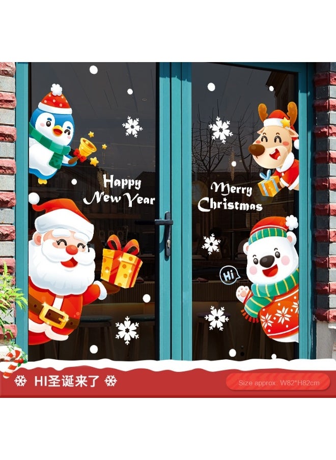 2025 Christmas Static Cling Window Stickers - Santa Claus Decorative Glass Décor