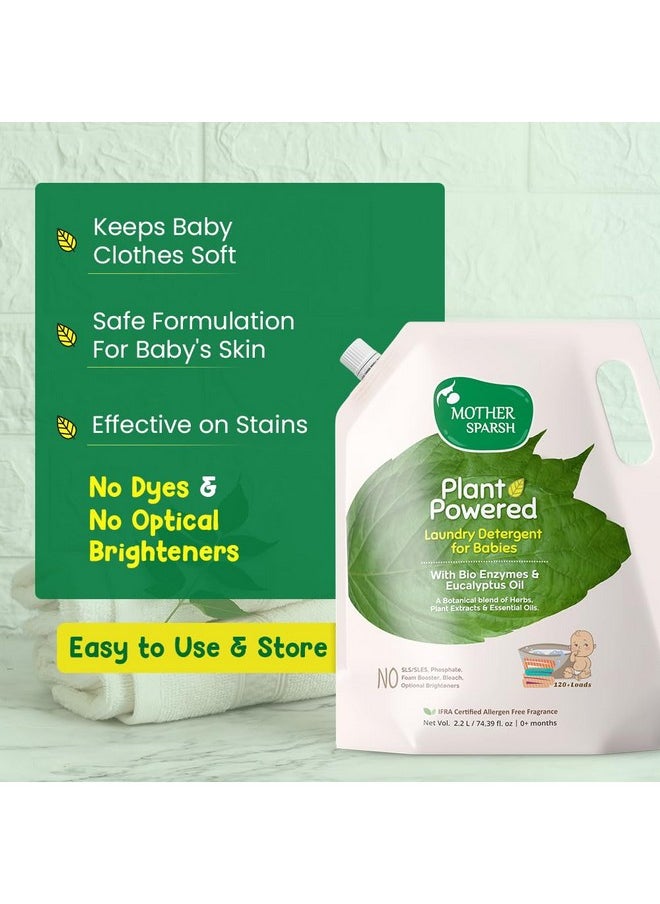 Plant Powered Baby Laundry Liquid Detergent (2.2 Litres) With Bio - Enzymes And Eucalyptus Oil | Natural Baby Detergent Without Dyes & Optical Brighteners