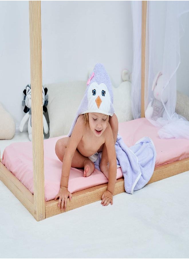 HIPHOP PANDA Bamboo Hooded Baby Towel - Soft Hooded Bath Towel for Babie, Toddler,Infant, Perfect for Boy and Girl - (Purple Penguin, 30 x 30 Inch)
