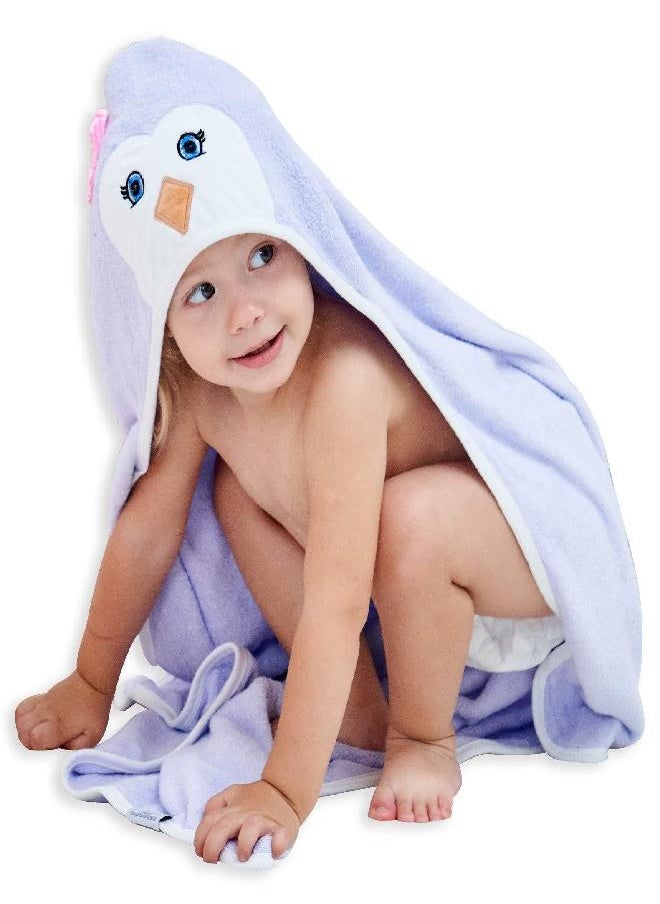 HIPHOP PANDA Bamboo Hooded Baby Towel - Soft Hooded Bath Towel for Babie, Toddler,Infant, Perfect for Boy and Girl - (Purple Penguin, 30 x 30 Inch)