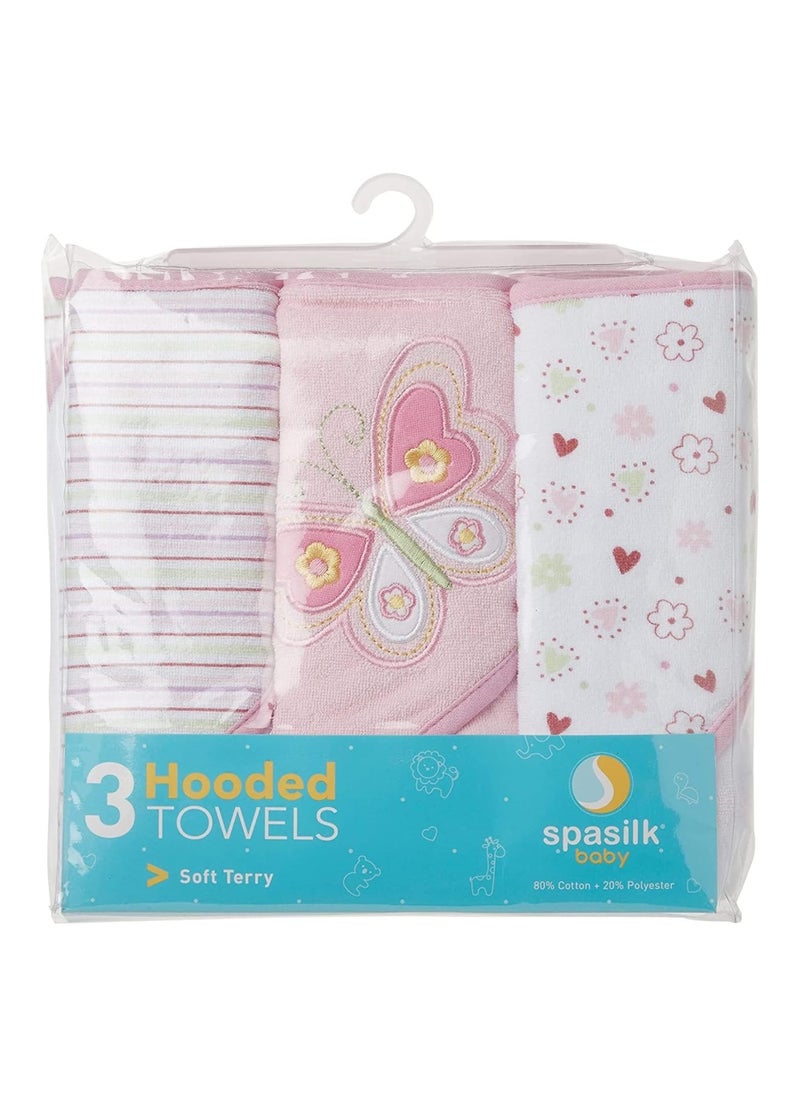 Baby 3 Pack Soft Terry Hooded Towel Set For Newborn Boys And Girls, 26X30 Inch, Pink Butterfly, (301-007)