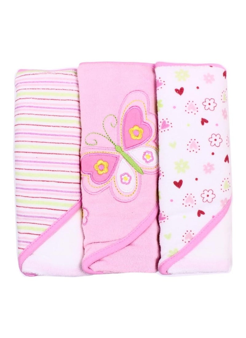 Baby 3 Pack Soft Terry Hooded Towel Set For Newborn Boys And Girls, 26X30 Inch, Pink Butterfly, (301-007)