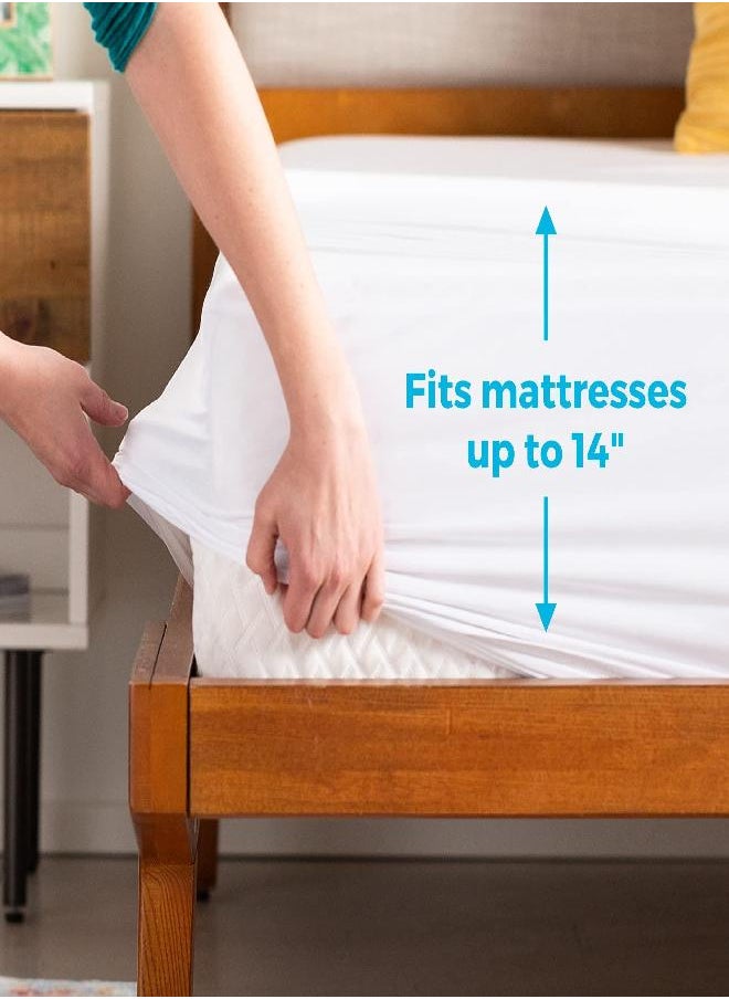 Linenspa Waterproof Smooth Top Premium Twin Mattress Protector, Breathable & Hypoallergenic Twin Mattress Covers - Packaging May Vary, White