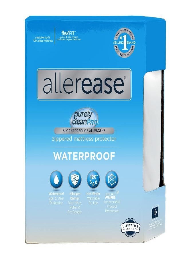 AllerEase Waterproof Allergy Protection Zippered Mattress Protector, Full