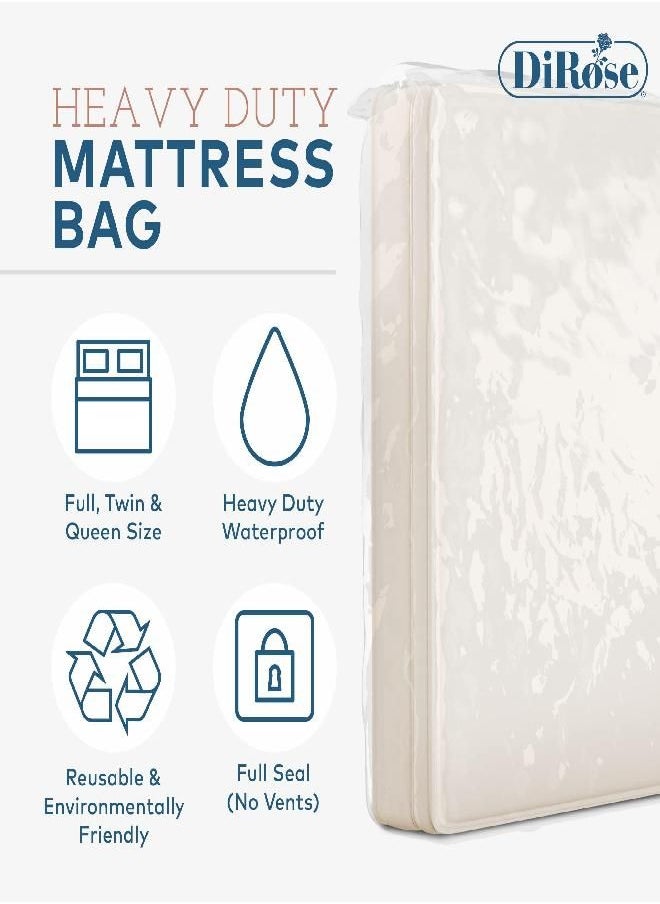 Mattress Storage Bag - 2pk Full Size Thick Plastic Moving Cover, Transport, Disposal and Protector - 3 mil Heavy Duty Reusable Clear Waterproof Mattress Protector Encasement by DiRose…