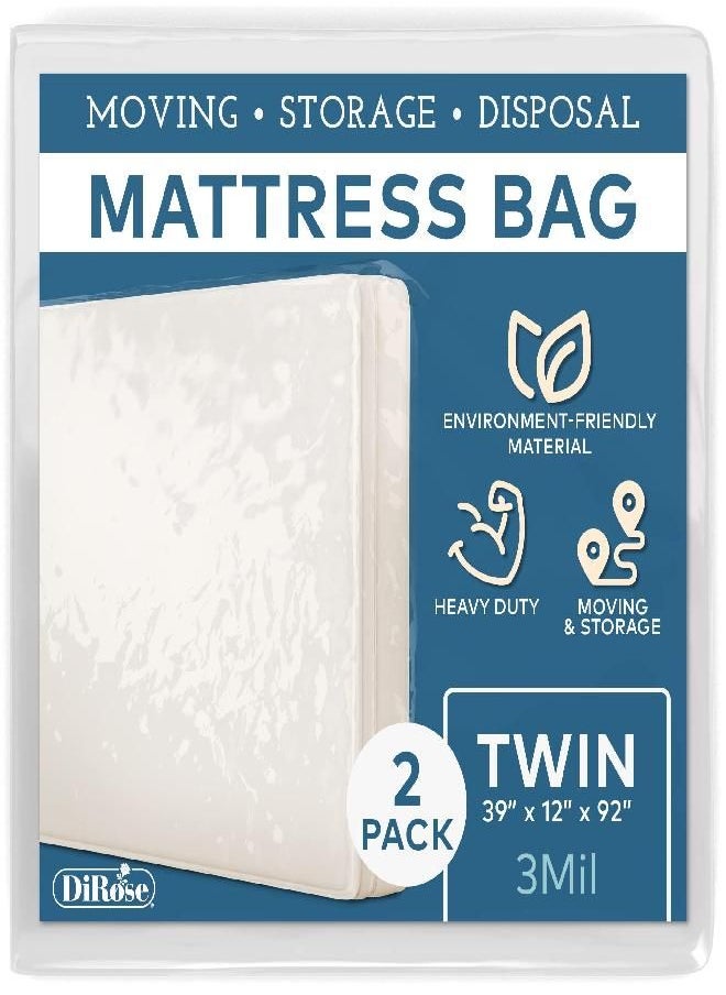 Mattress Storage Bag - 2pk Full Size Thick Plastic Moving Cover, Transport, Disposal and Protector - 3 mil Heavy Duty Reusable Clear Waterproof Mattress Protector Encasement by DiRose…