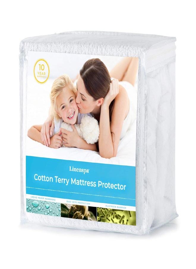 Linenspa Cotton Terry Waterproof Mattress Protector - Top Protection- Full Mattress Protector, White