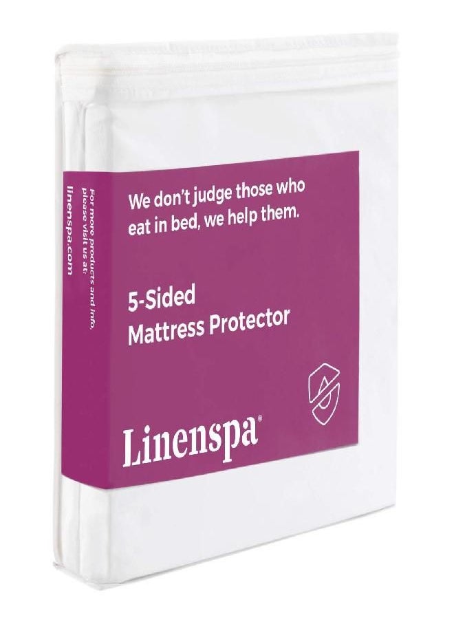 Linenspa Mattress Protector Queen - Five Sided Queen Mattress Protector Waterproof Mattress Cover - Soft Breathable Bed Protector - Fitted Sheet Style - Deep Pocket Up to 14”