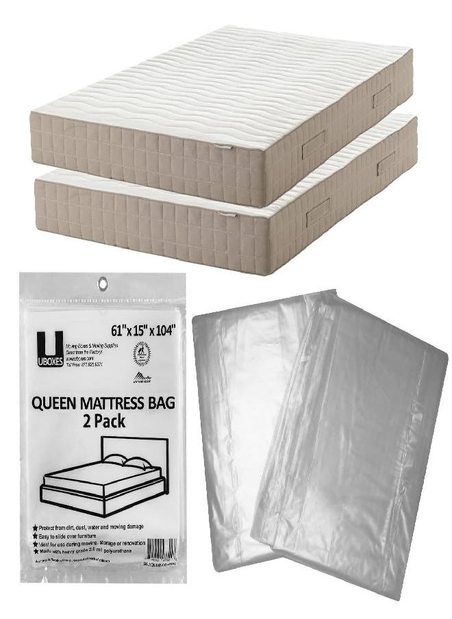 Uboxes Queen Mattress Moving Cover, 2 Pack, Clear, 61 x 15 x 90, QUEENCOVER02