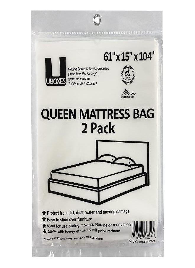 Uboxes Queen Mattress Moving Cover, 2 Pack, Clear, 61 x 15 x 90, QUEENCOVER02