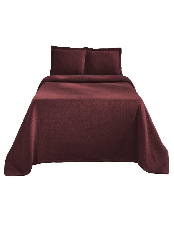 SUPERIOR Jacquard Matelasse 100% Cotton Basketweave 3-Piece Bedspread Set - Queen, Garnet