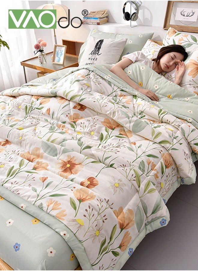 Queen Size Quilt  Overall washable Soft Blanket  Washed Cotton Material Bed Quilt Soft and Breathable Lightweight for Spring Summer Autumn Air-conditioned Room Summer Quilt