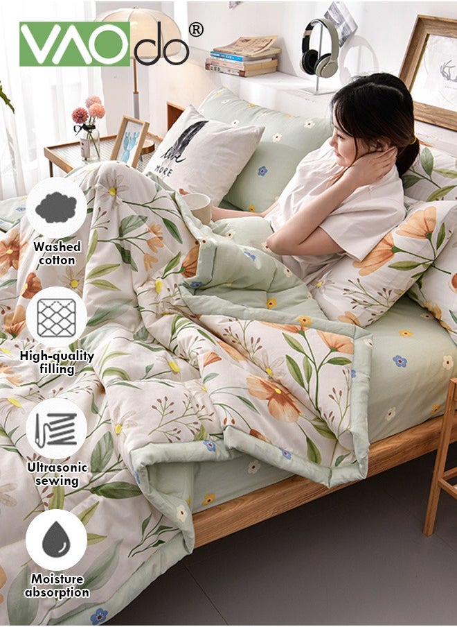 Queen Size Quilt  Overall washable Soft Blanket  Washed Cotton Material Bed Quilt Soft and Breathable Lightweight for Spring Summer Autumn Air-conditioned Room Summer Quilt