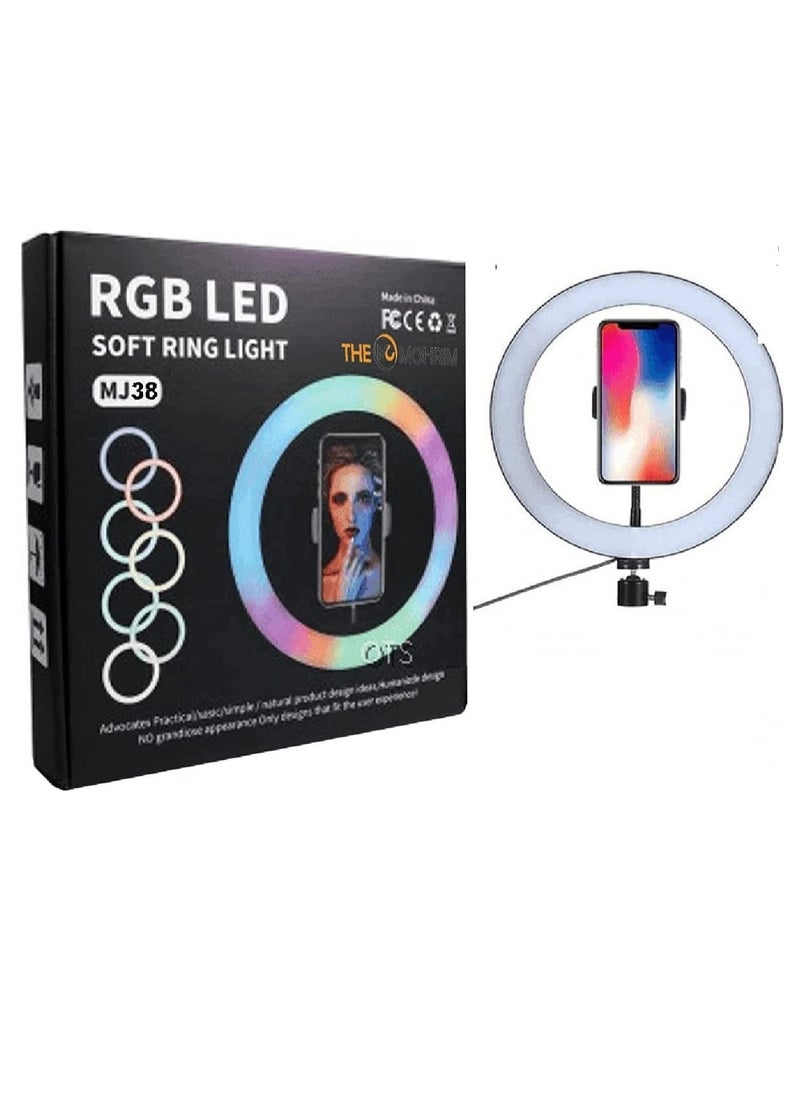 MJ-38 RGB LED Soft Ring Light Tripod Stand For Camera Smartphones Shooting Vlogging And Reels