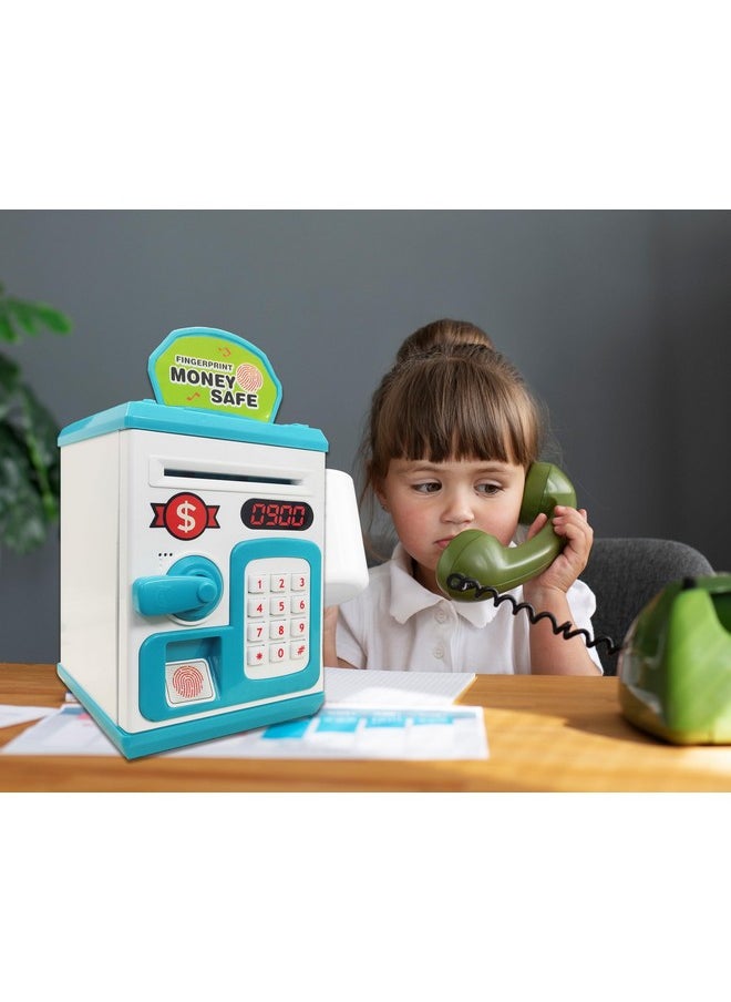 Money Safe Piggy Bank (The Gullak) Toy For Kids And Adults With 3 Step Unlock - Feed Number Password Touch Finger Sensor Then Twist Handle To Open The Door - Color As Per Stock