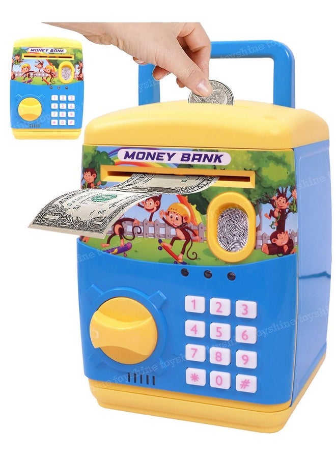 Money Safe Kids With Finger Print Sensor Piggy Savings Bank With Electronic Lock, Blue(Modern)