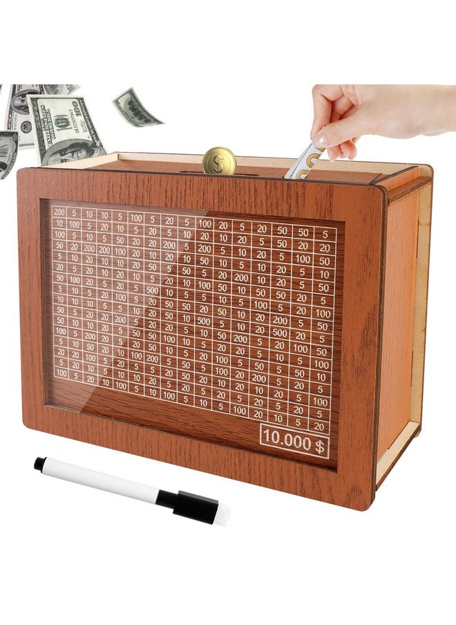 Cash Vault Wooden Savings Box 10000,Wooden Money Box Money Bank,Money Saving Box,Wooden Savings Box With Money Target & Numbers,Money Box For Cash Saving,Best For Friends (10000 Dollar)