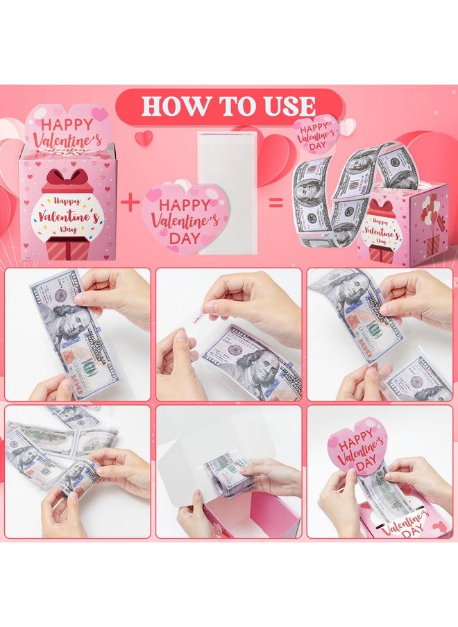 Valentine'S Day Money Box For Cash Gift Pull Happy Valentine'S Day Money Holder For Cash With Pull Out Card Diy Valentine Surprise Gift Box For Lovers Women (Includes 50Pcs Transparent Bags