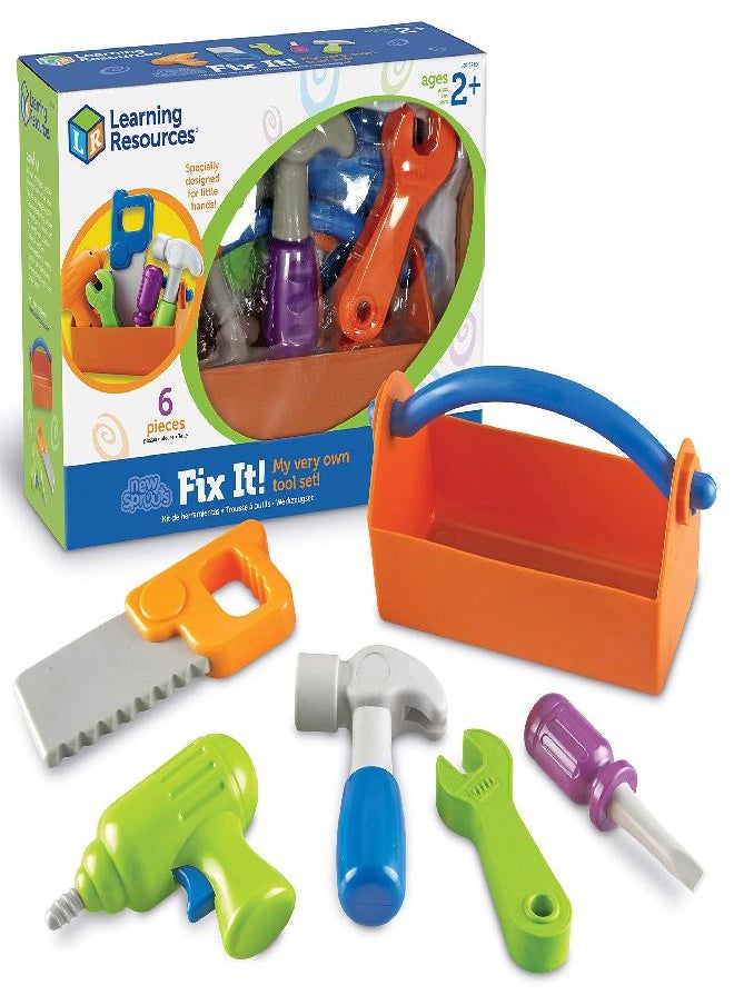 Learning Resources New Sprouts Fix It! My Very Own Tool Set - 6 Pieces, Ages 2+ Toddler Learning Toys, Develops Fine Motor Skills, Toddler Tool Set, First Tool Box, Kids Tool Set