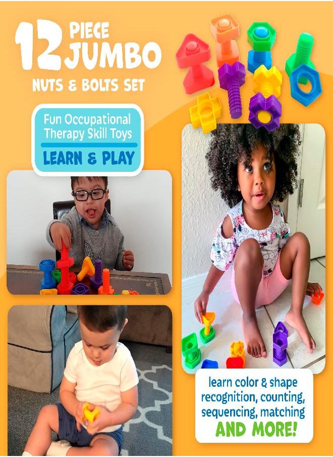 Skoolzy Nuts and Bolts 12 Piece Set Sensory Occupational Therapy STEM Toddler Toys for Kids Develops Fine Motor Skills Boys and Girls Ages 2+ Includes eBook - Travel 12 Piece