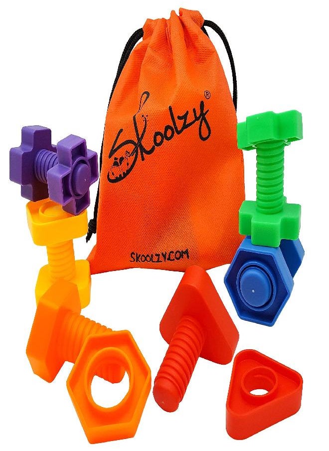Skoolzy Nuts and Bolts 12 Piece Set Sensory Occupational Therapy STEM Toddler Toys for Kids Develops Fine Motor Skills Boys and Girls Ages 2+ Includes eBook - Travel 12 Piece
