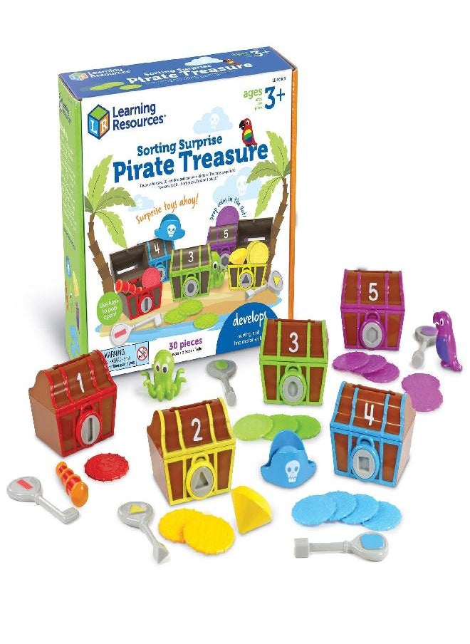 Learning Resources Sorting Surprise Pirate Treasure - 30 Pieces, Ages 3+ Color, Sorting & Matching Skills Toy, Fine Motor Skills Toys for Toddlers, Preschool Learning Toys