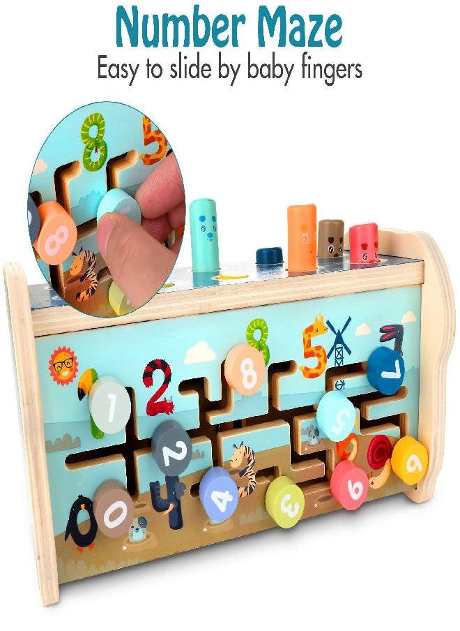 KIDWILL Wooden Hammering Pounding Toy for 12+ Months Kids, Montessori Toys for 1+ Year Old Babies, Early Development Toy with Pounding Bench, Xylophone, Number Sorting Maze, Gifts for Toddlers Age 1-2