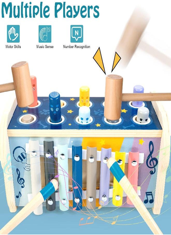 KIDWILL Wooden Hammering Pounding Toy for 12+ Months Kids, Montessori Toys for 1+ Year Old Babies, Early Development Toy with Pounding Bench, Xylophone, Number Sorting Maze, Gifts for Toddlers Age 1-2