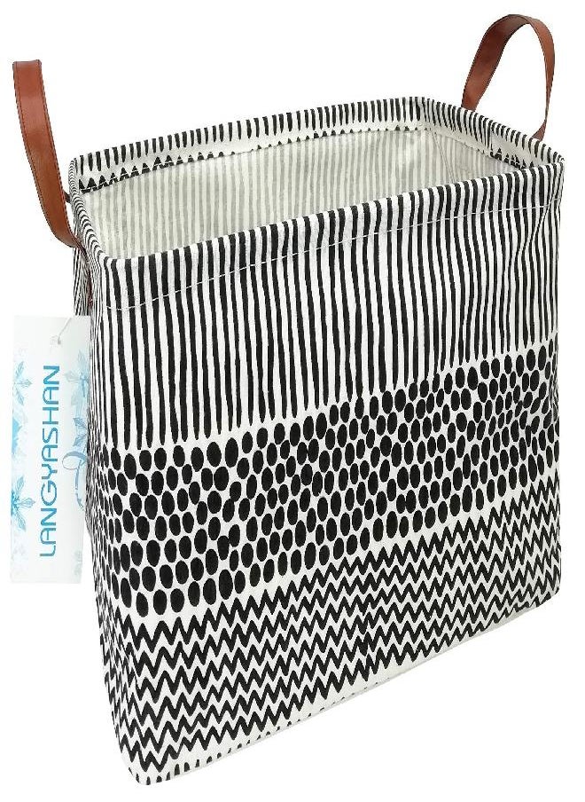LANGYASHAN Rectangular Storage Bin Collapse Canvas Fabric Cartoon Storage Basket with Handles for Organizing Home Kitchen Boys and Girls Toys Office Closet Shelf Baskets (Rec Black line)