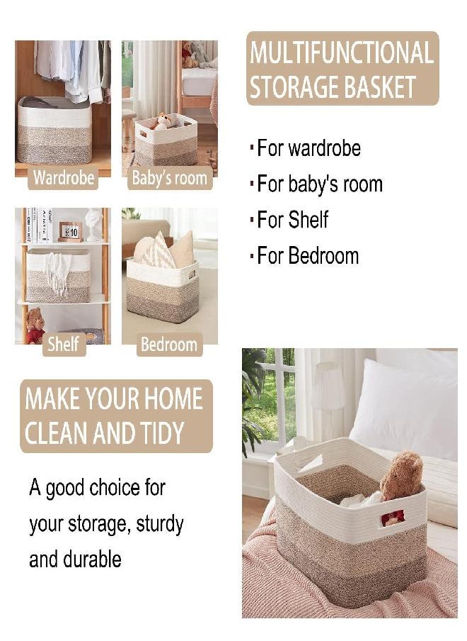 OIAHOMY Large Blanket Basket, Rectangle Woven Baskets for Storage, Nursery Cotton Rope Basket Living Room, Toy Basket For Organizing, Large Baskets With Handle-22”x17”x12”-Gradient Yellow