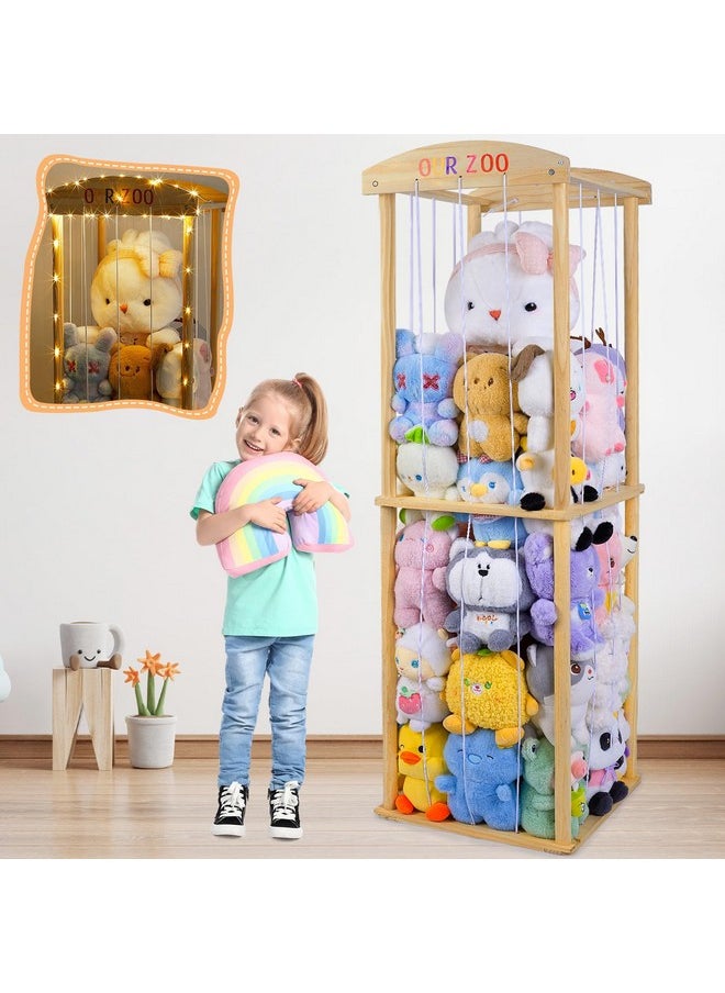 Stuffed Animals Storage Zoo With Led Light Large Wood Kids Toy Storage Organizer Holder For Stuffed Animals Girls Boys Nursery Room Bedrooms Stuff Animals Organizer