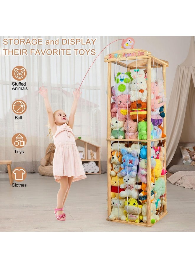 Stuffed Animals Storage Zoo With Led Light Large Wood Kids Toy Storage Organizer Holder For Stuffed Animals Girls Boys Nursery Room Bedrooms Stuff Animals Organizer