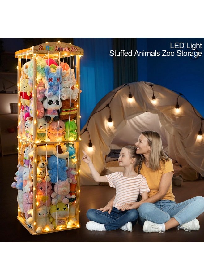 Stuffed Animals Storage Zoo With Led Light Large Wood Kids Toy Storage Organizer Holder For Stuffed Animals Girls Boys Nursery Room Bedrooms Stuff Animals Organizer