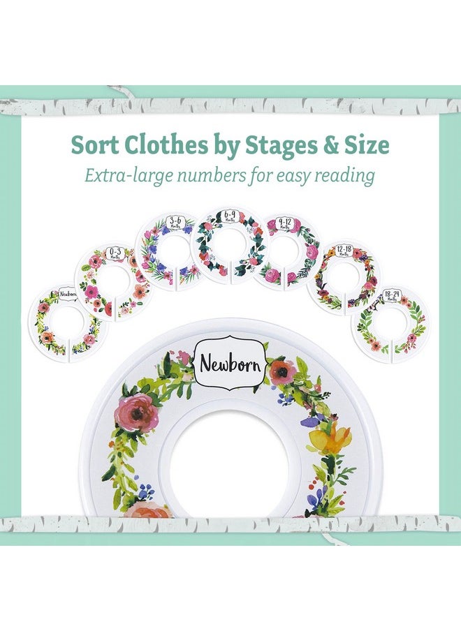 Closet Dividers For Baby Clothes [Floral Bouquet] - 7X Baby Clothing Size Age Dividers From Newborn Infant To 24 Months - Floral Baby Clothes Dividers And Nursery Closet Organizer