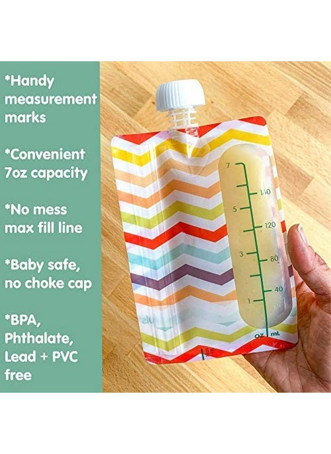 Reusable Baby Food Pouches - 6 Pack, Baby Food Storage, Pouches Toddler, Refillable Squeeze Pouch For Kids (Chevron), Dishwasher And Freezer Safe, Bpa Free