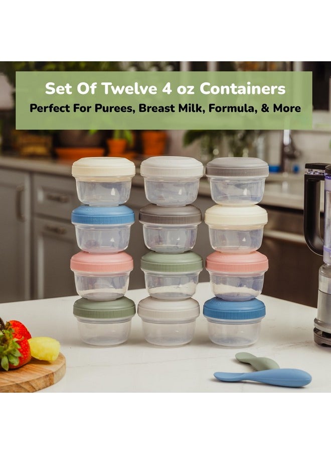 Baby Food Containers - Small 4 Oz Containers With Lids, Leakproof & Airtight, Freezer Safe, Dishwasher Safe, Thick Food Grade Plastic, Set Of 12 Baby Food Storage Containers + Color Options