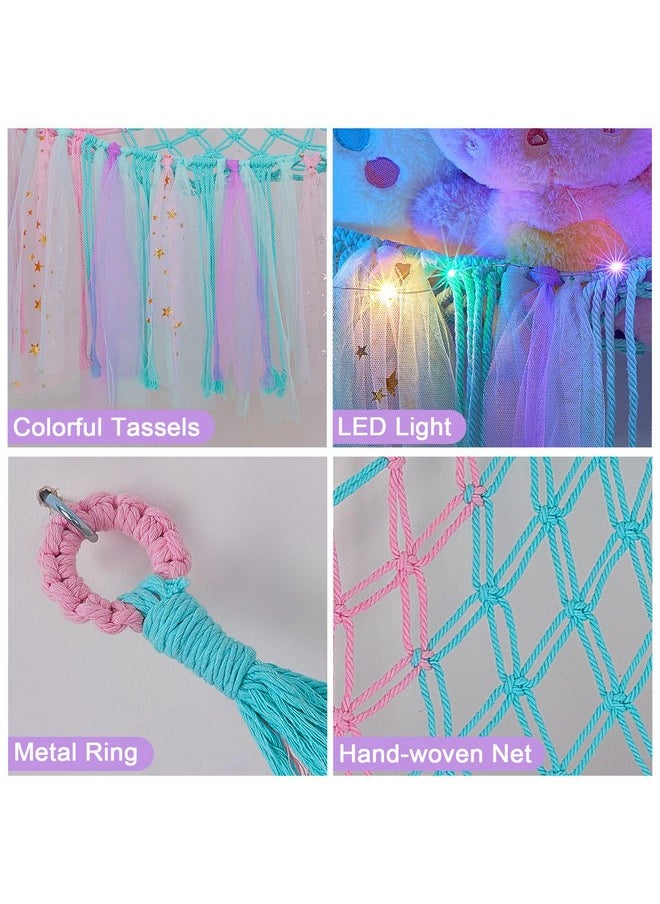 Stuffed Animals Net Or Hammock With Led Light, Toy Hammock Hanging Stuffed Animals Storage Organizer Holder Room Décor For Nursery Kids Bedroom