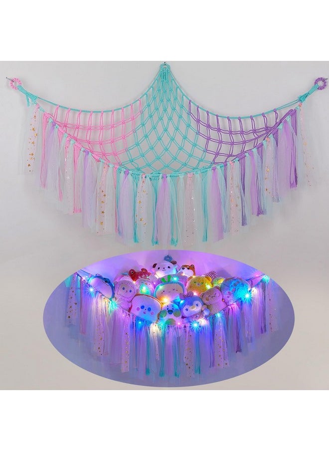 Stuffed Animals Net Or Hammock With Led Light, Toy Hammock Hanging Stuffed Animals Storage Organizer Holder Room Décor For Nursery Kids Bedroom