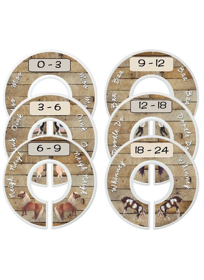 Baby Nursery Closet Dividers, Barnyard Themed, 6 Piece Set, Plastic, Multicolor, 3.5 In Height And Width, 1 3/8 In Diameter Opening