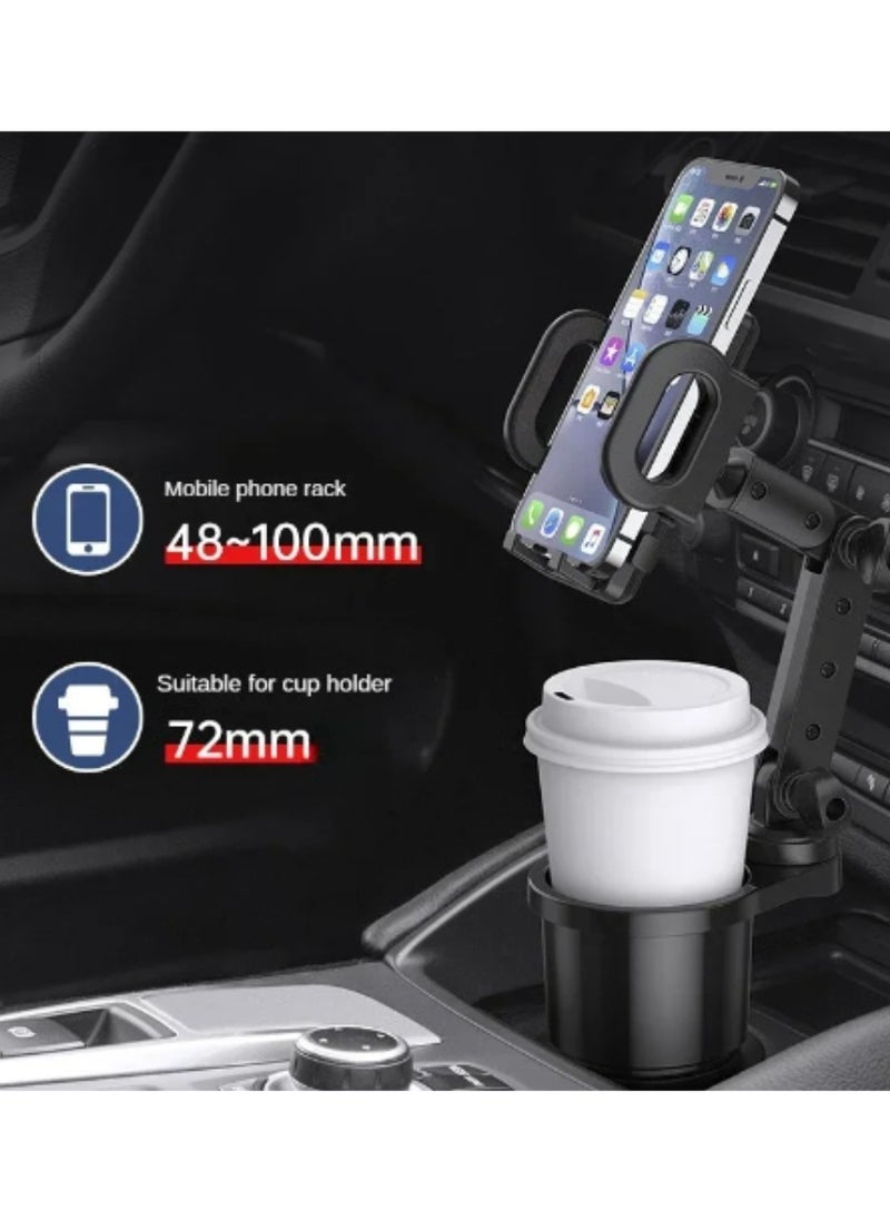 Car Cup Holder Expander with Cell Phone Mount  Phone Holder 360 Rotation Cup Holder Expander Smartphone Mount Auto Interior Accessories