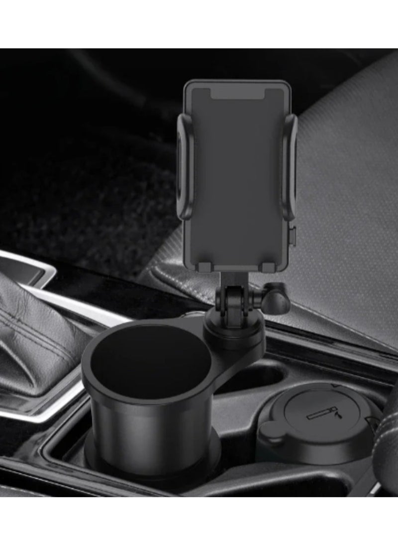 Car Cup Holder Expander with Cell Phone Mount  Phone Holder 360 Rotation Cup Holder Expander Smartphone Mount Auto Interior Accessories