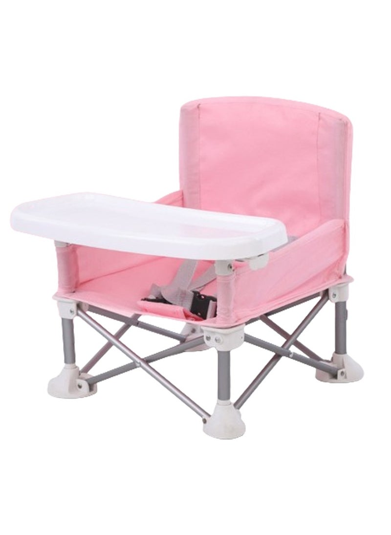 Children's Dining Chair Portable Foldable Multifunctional Children's Dining Stool Baby Seat with Removable Tray Storage Bag Suitable for Boys and Girls 6-36 Months Outdoor Outing Eating Seat (Pink)