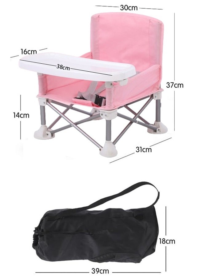 Children's Dining Chair Portable Foldable Multifunctional Children's Dining Stool Baby Seat with Removable Tray Storage Bag Suitable for Boys and Girls 6-36 Months Outdoor Outing Eating Seat (Pink)